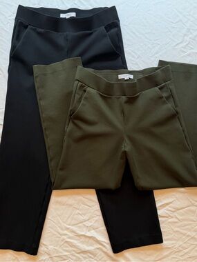 LOFT Straight-Leg Pull-On Pant Pair in Black & Olive - Medium